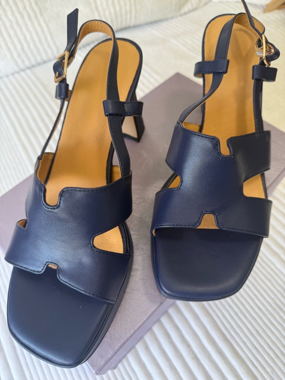 Women's Navy Leather Slingback Sandals
